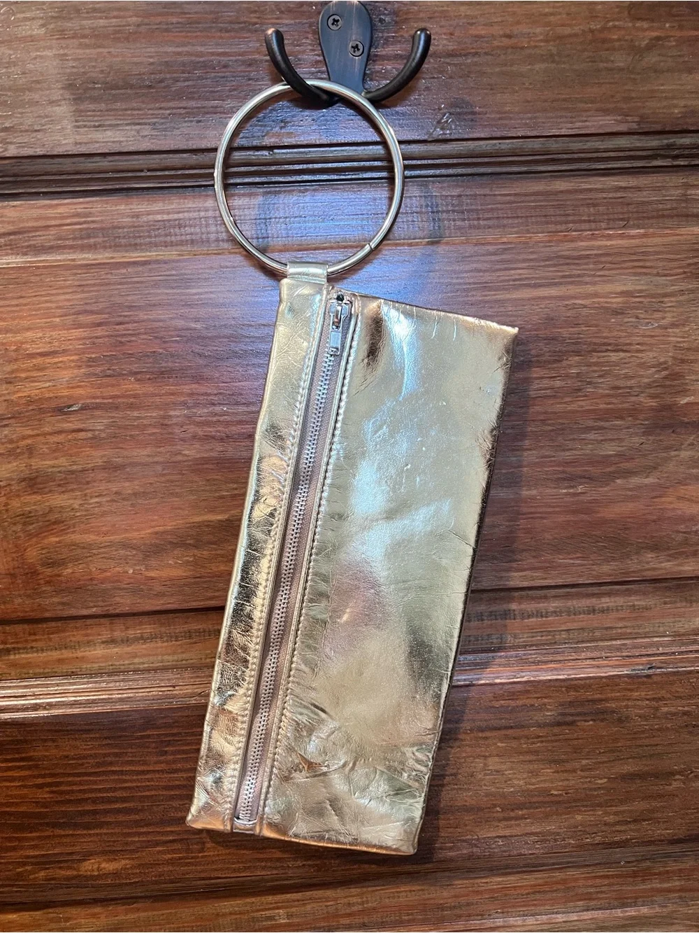 Metallic Gold Wristlet Pouch with Zip